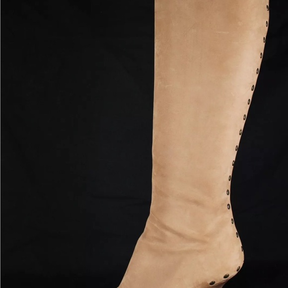 JIMMY CHOO Camel Suede Studded Detail Pointed Toe High Heel Knee Boots 37 - Picture 5 of 13